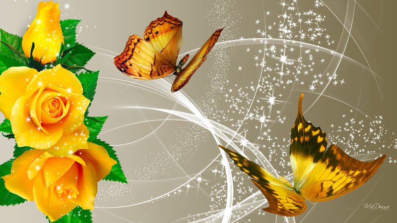 Yellow Roses and Butterflies — Serene
