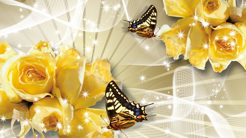 Yellow Roses and Butterflies
