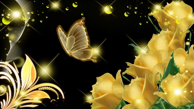 Yellow Roses and Butterfly