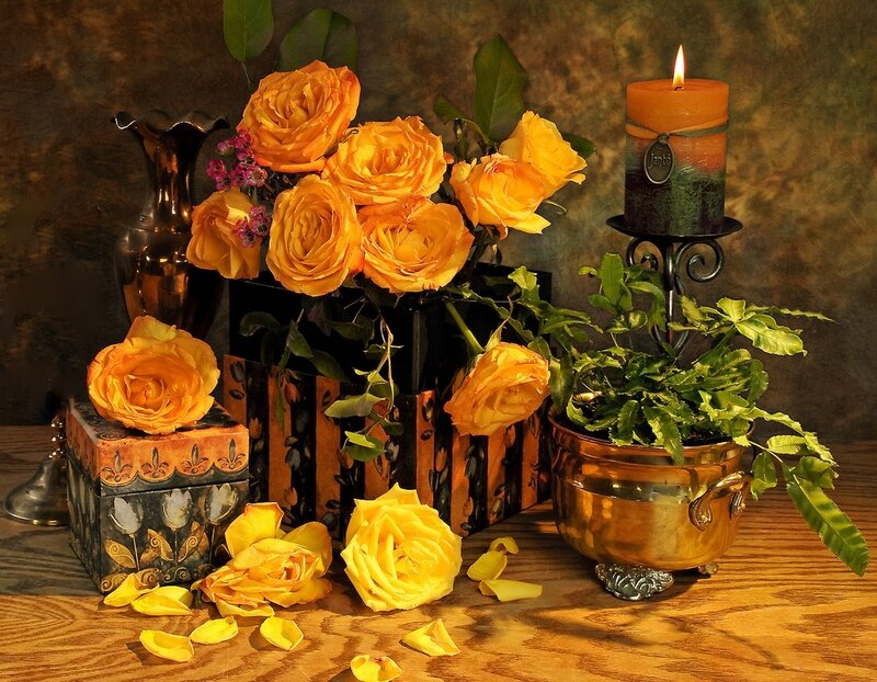 Yellow Roses and Candle