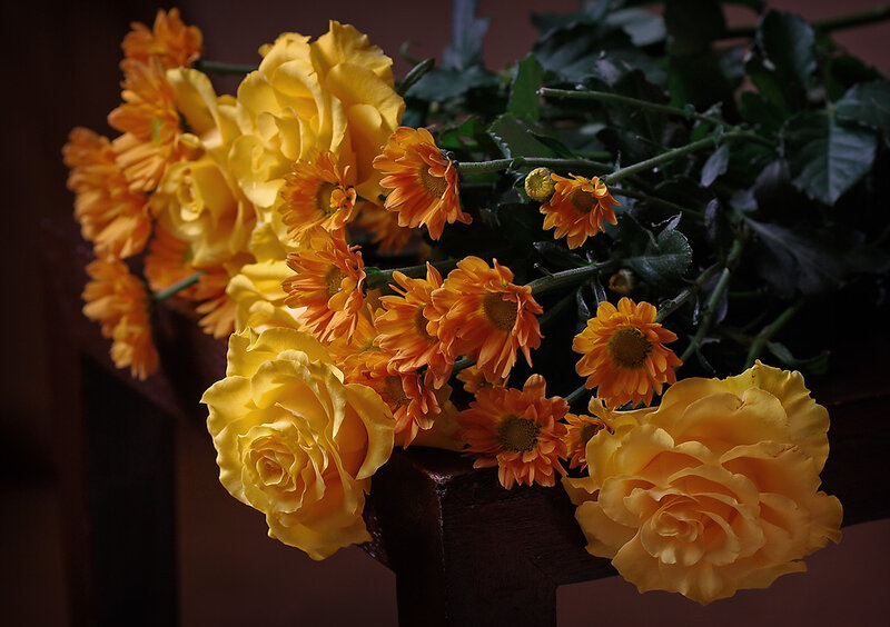 Yellow Roses and Chrysanthemums