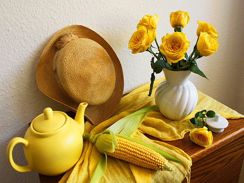 Yellow Roses and Corn