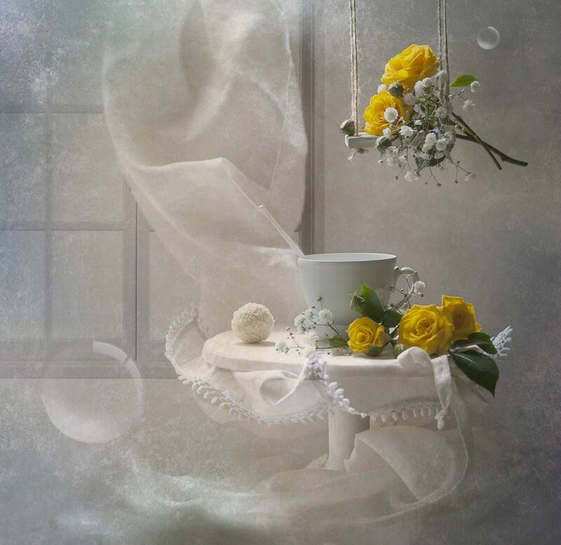 Yellow Roses and Cup
