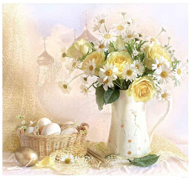 Yellow Roses and Daisies — White