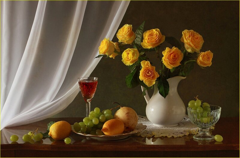 Yellow Roses and Fruit