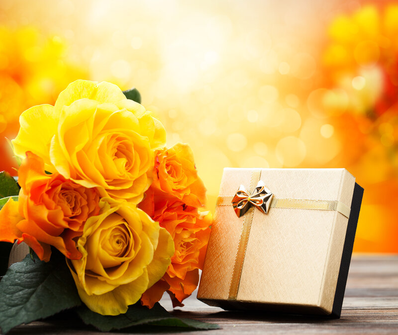 Yellow Roses and Gift Box — Warm
