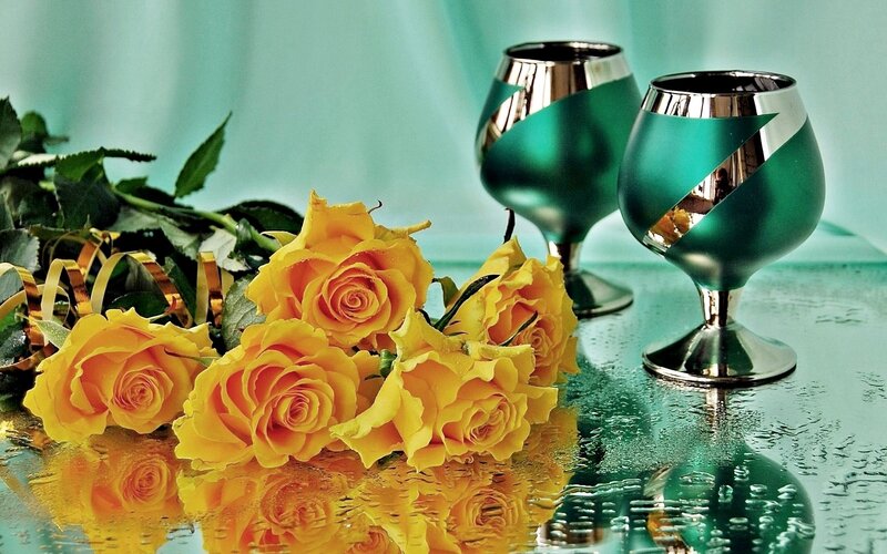 Yellow Roses and Glasses