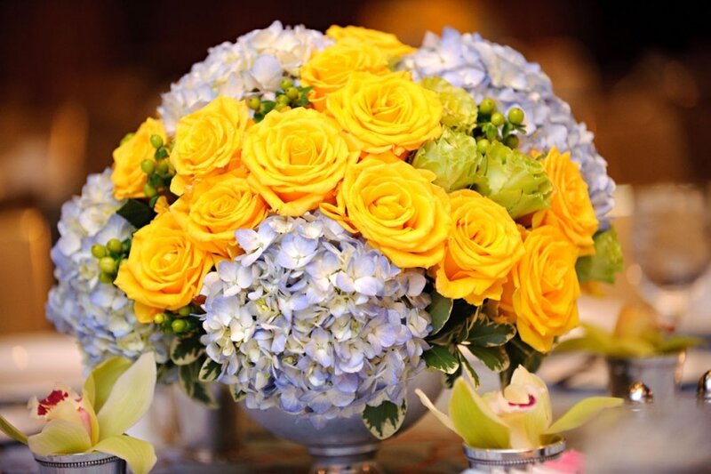 Yellow Roses and Hydrangeas