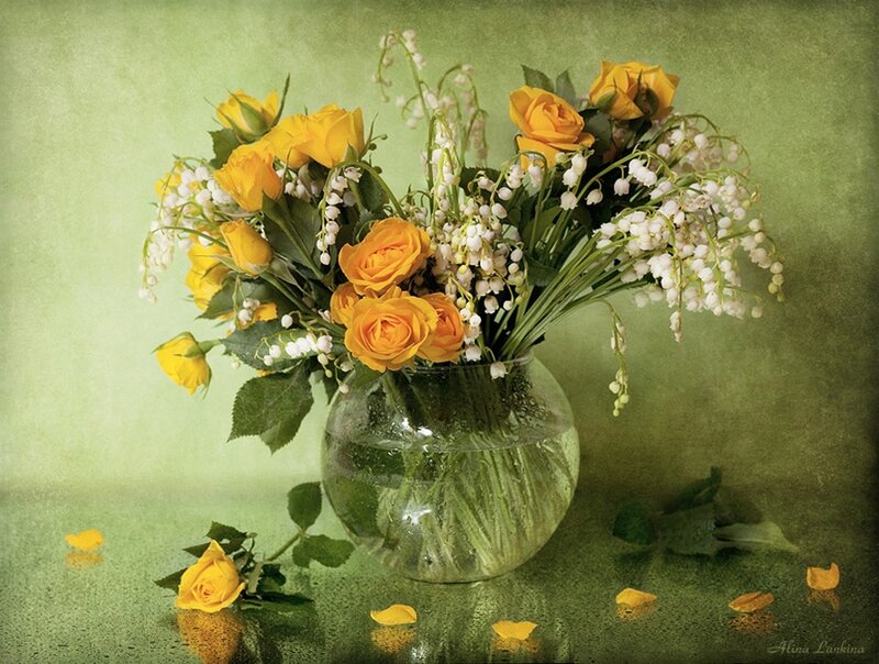 Yellow Roses and Lilies of the Valley