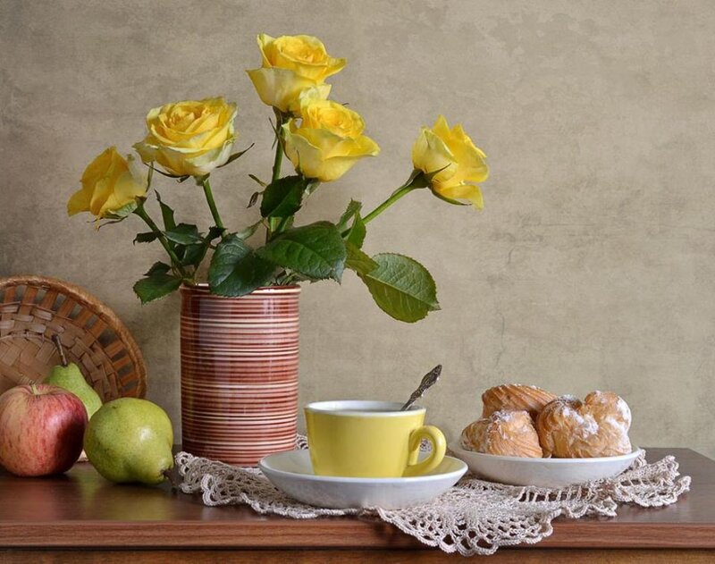 Yellow Roses and Pastries