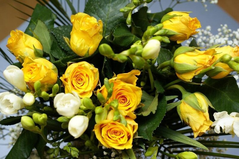 Yellow Roses and White Flowers
