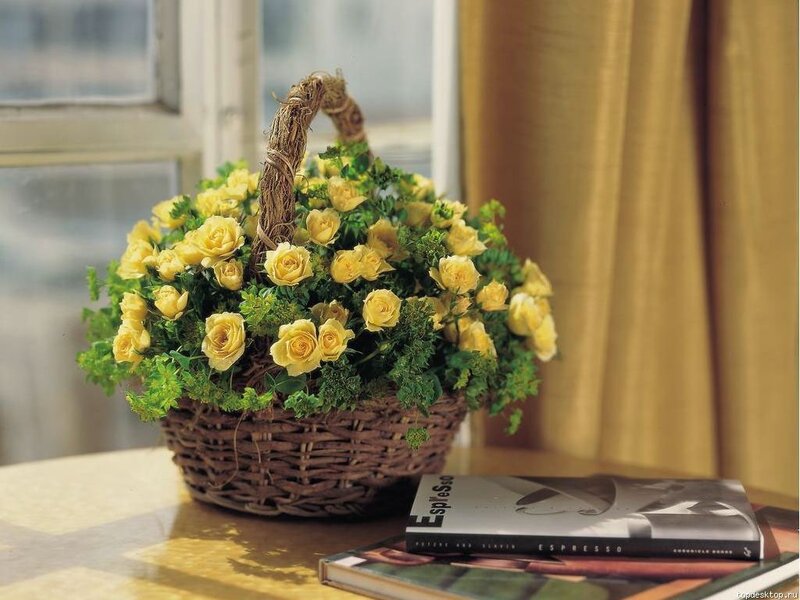 Yellow roses in a basket