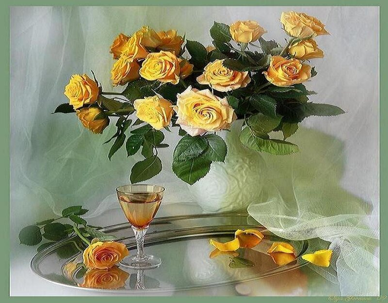 Yellow roses in a vase
