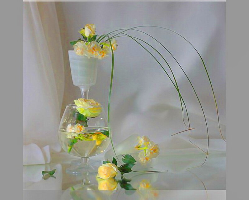 Yellow Roses in Glass Vase
