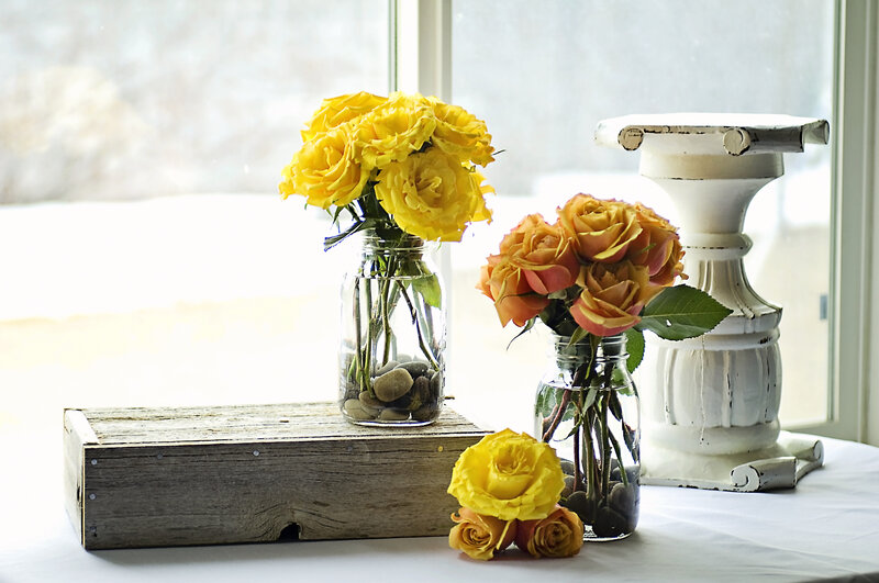 Yellow Roses in Jars