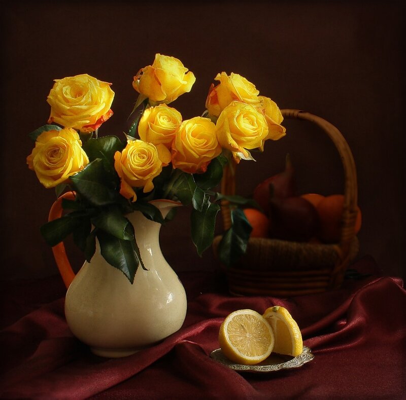 Yellow Roses in Pitcher