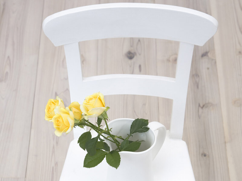 Yellow Roses in Pitcher — White, Serene