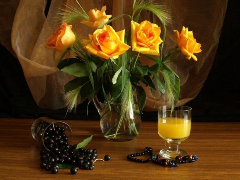 Yellow Roses in Vase — Calm, Morning