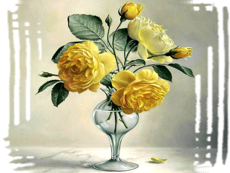Yellow Roses in Vase — Calm, Painting