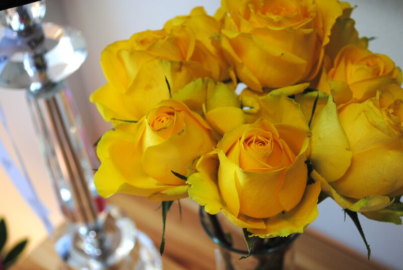 Yellow Roses in Vase — Calm, Photograph, Candlestick