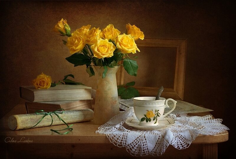 Yellow Roses in Vase — Serene, Photograph, Books