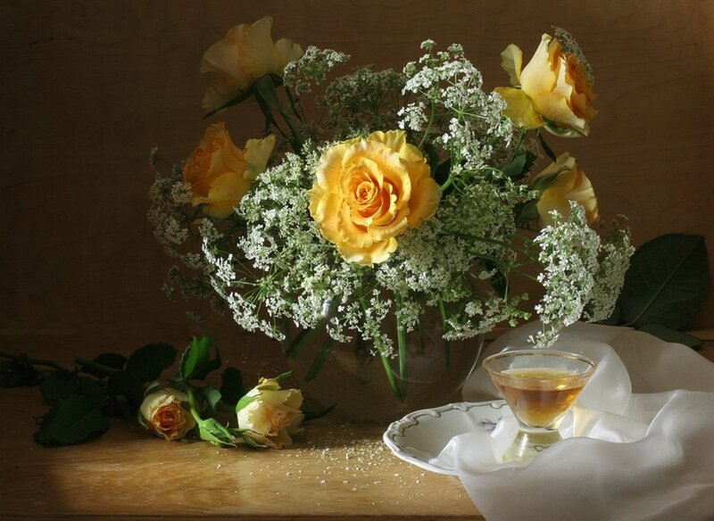 Yellow Roses in Vase — Serene, Photograph, Flowers