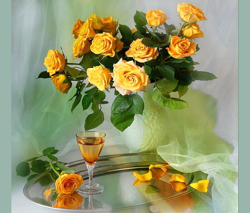 Yellow Roses in Vase