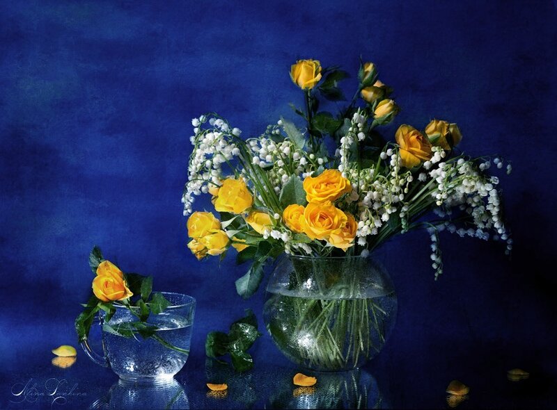 Yellow Roses in Vases