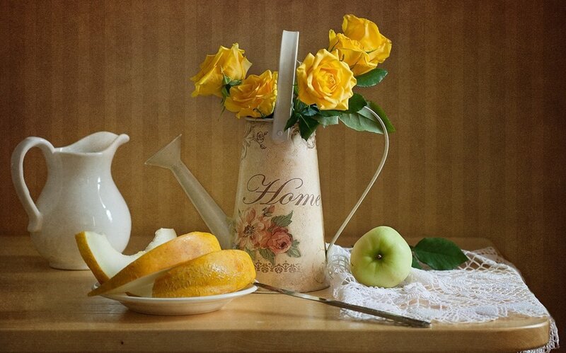 Yellow Roses in Watering Can