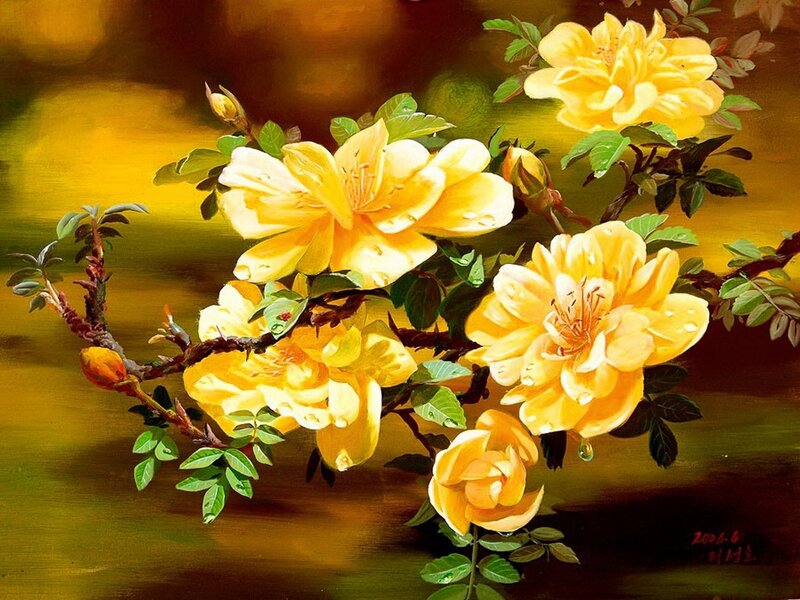 Yellow Roses on Branch — Serene