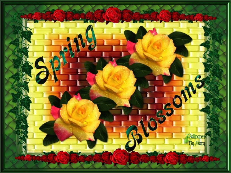 Yellow Roses on Brick Wall