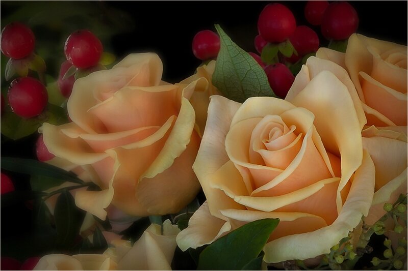 Yellow Roses with Berries