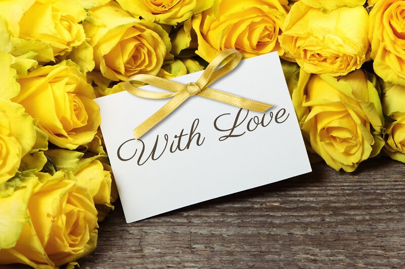 Yellow Roses with Card