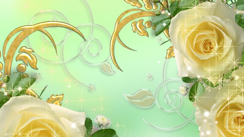 Yellow Roses with Gold Swirls