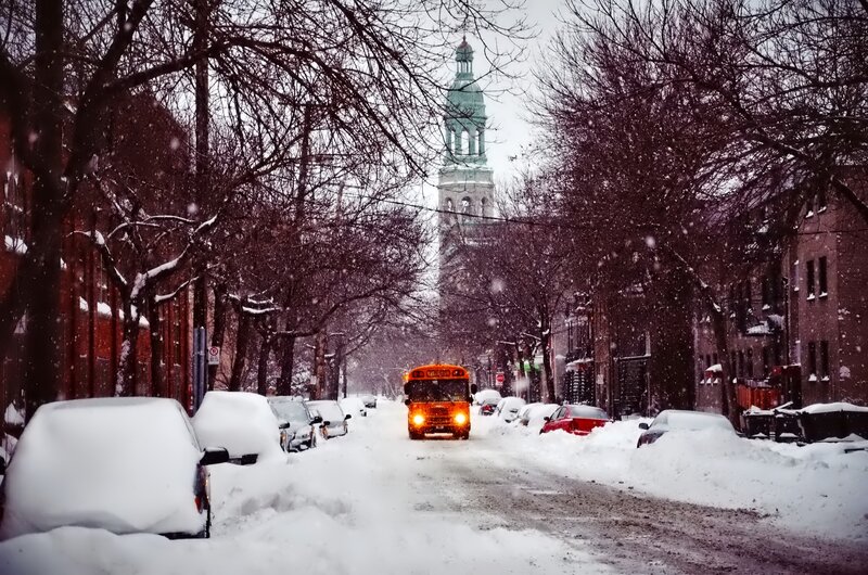 Yellow School Bus in Snow