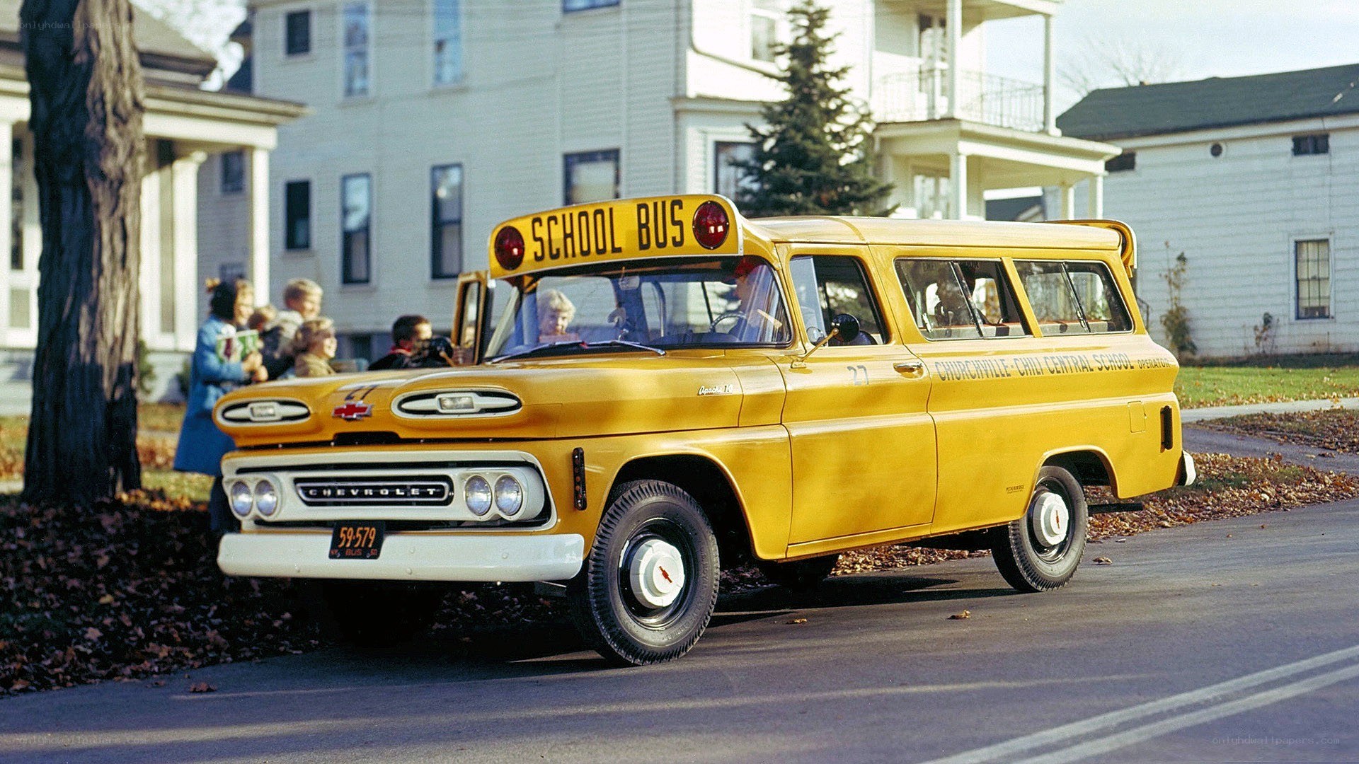 Yellow school bus on street