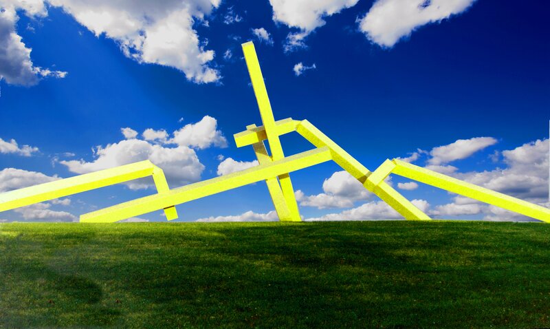 Yellow Sculpture on Hill