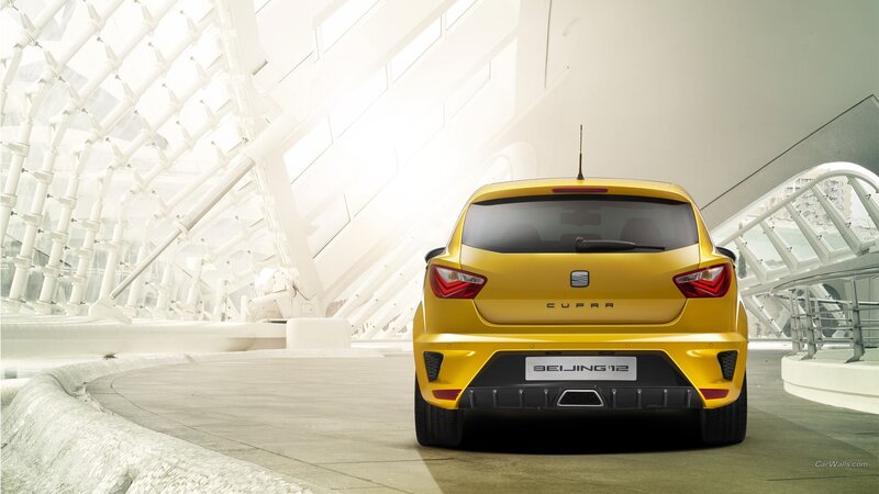 Yellow SEAT Cupra car rear view