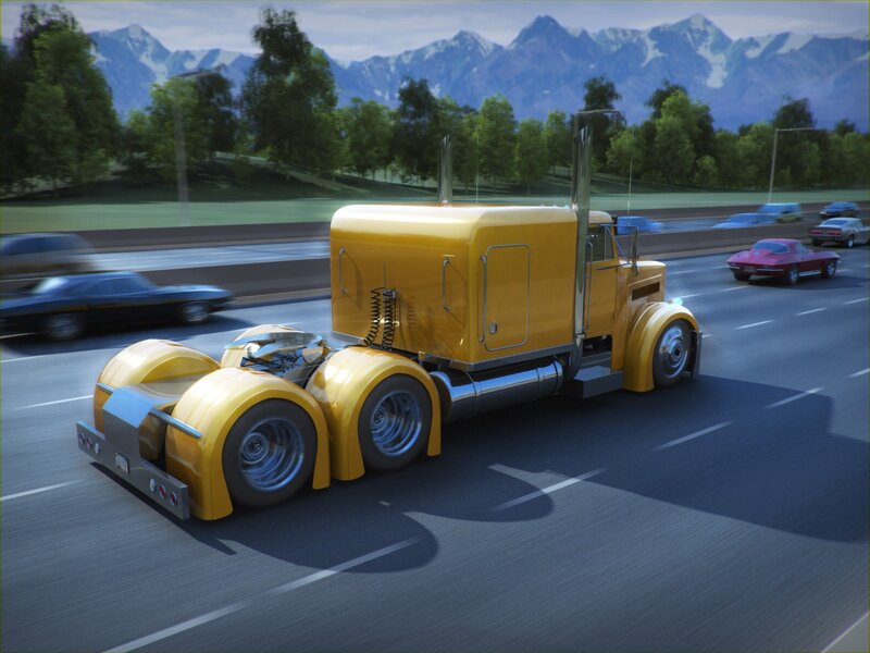 Yellow semi-truck on highway