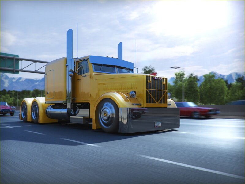 Yellow semi-truck on highway