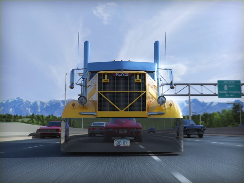 Yellow semi-truck on highway
