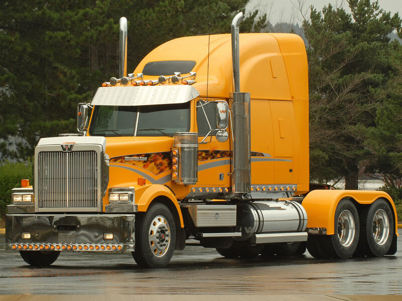 yellow semi-truck with chrome details