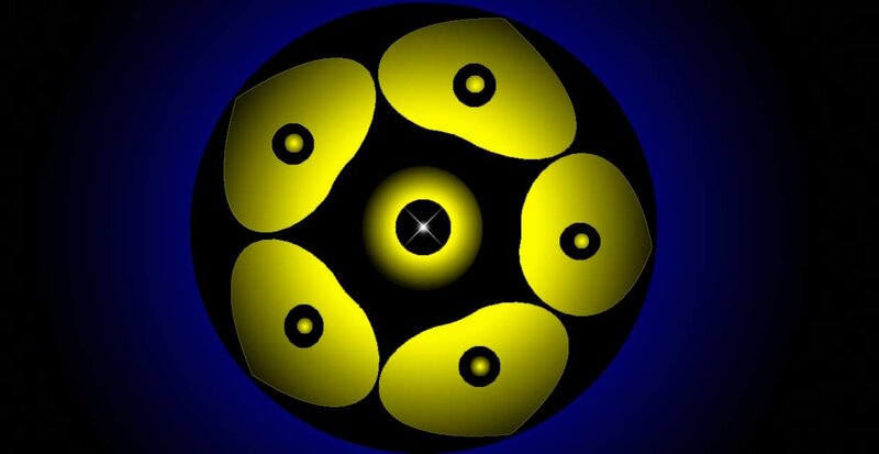 yellow shapes on dark blue