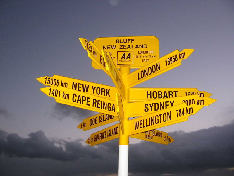Yellow Signpost with City Names