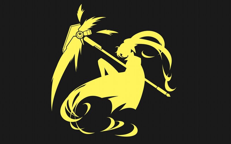 yellow silhouette of a character with scythe