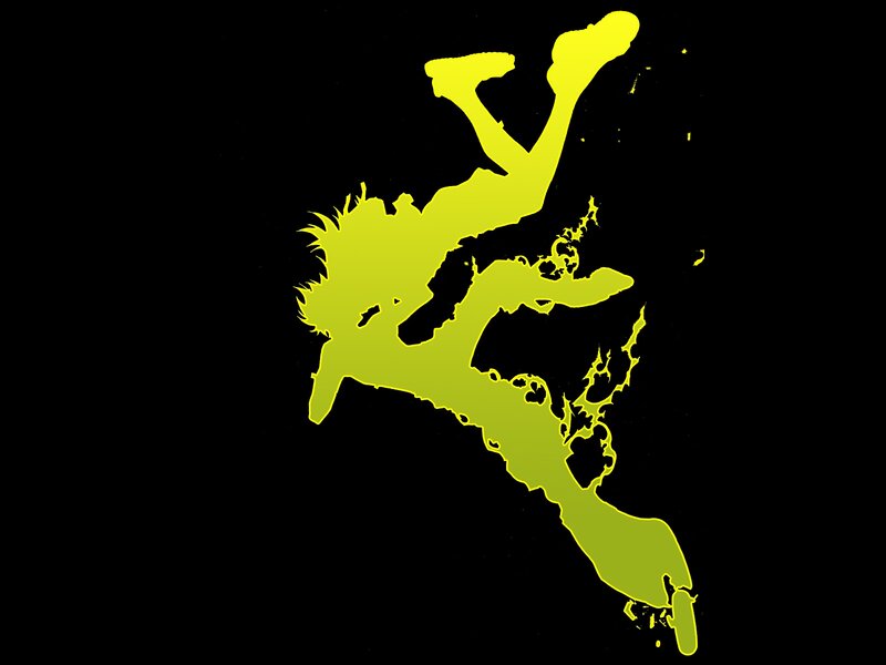 yellow silhouette of falling figure