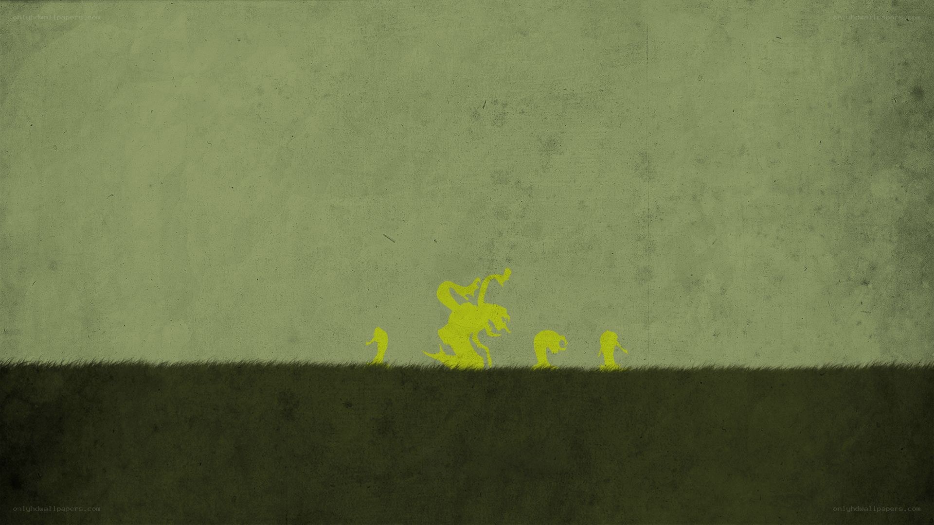 Yellow silhouettes on green background