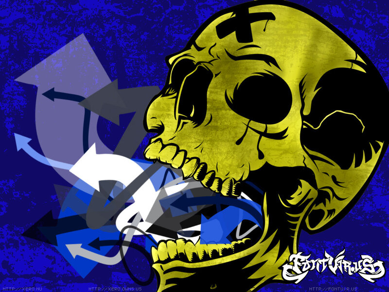 yellow skull with arrows