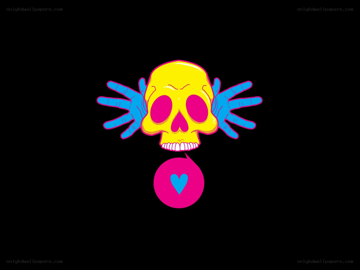 yellow skull with blue hands
