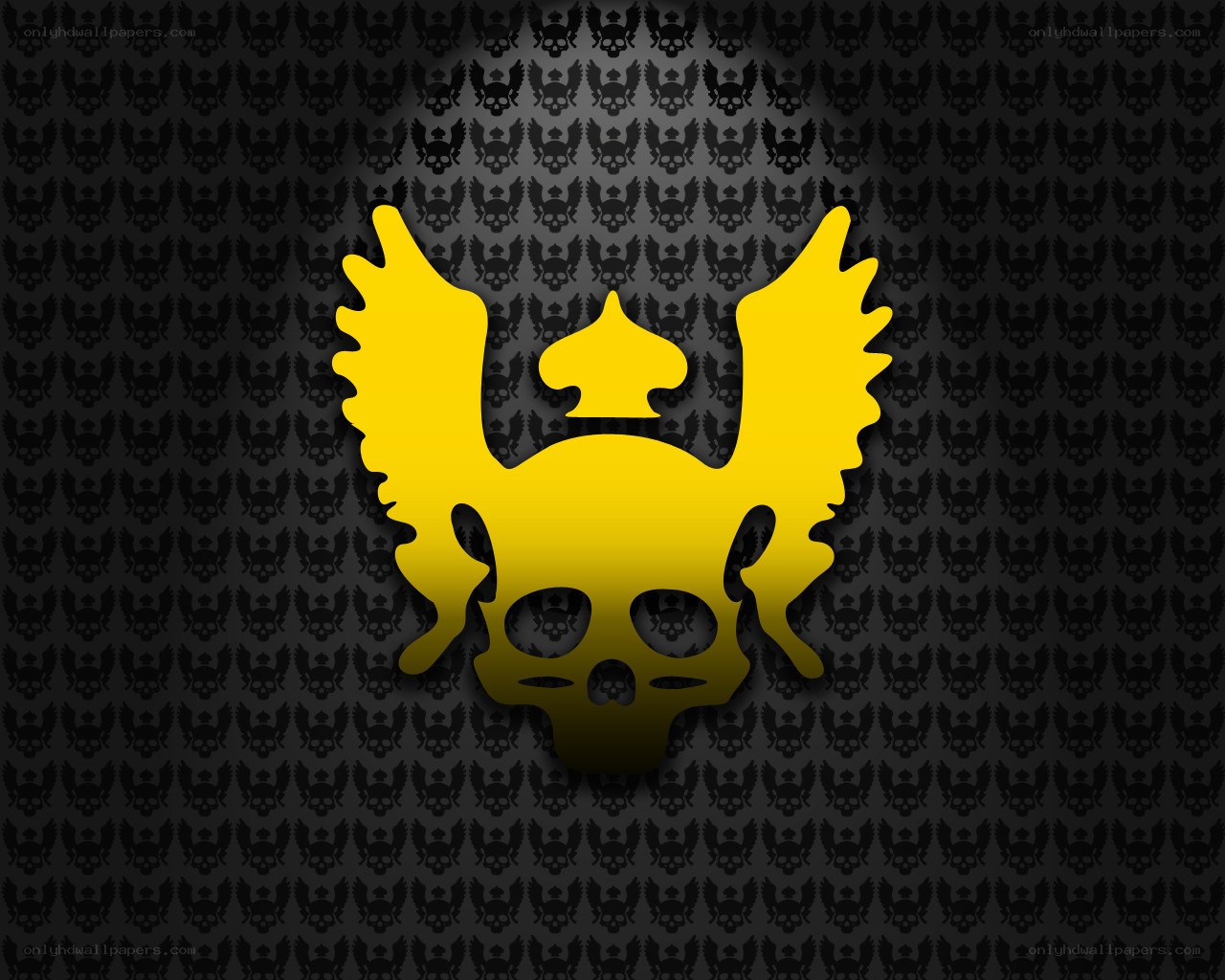 yellow skull with wings logo